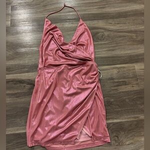 Superdown pink shiny open back dress